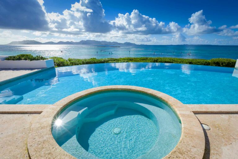 Hot tub and ocean view at luxury Anguilla villa
